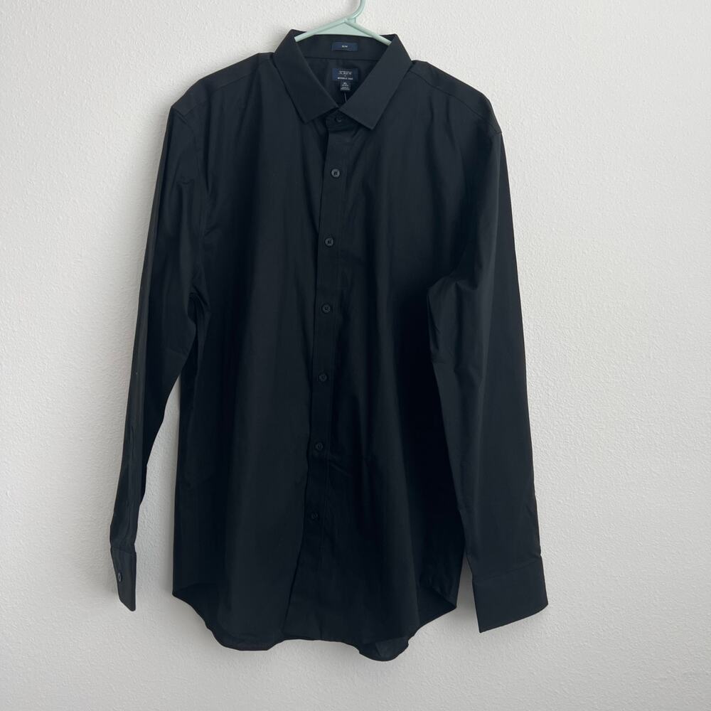 J Crew Factory Wrinkle Free Dress Shirt Button Up Mens XL 17-17.5 Black